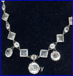 STUNNING Faceted Rock Crystal Sterling 16 Necklace Antique Art Deco Nouveau