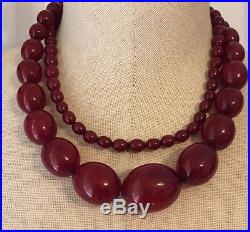 Super Rare Art Deco Cherry Amber Antique Bakelite Beads Necklace 110.8 Grams