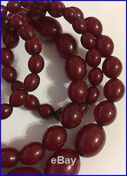 Super Rare Art Deco Cherry Amber Antique Bakelite Beads Necklace 110.8 Grams