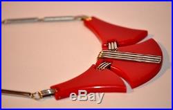 Superb Art Deco Jakob Bengel Necklace Chrome With Red Galalith Necklace
