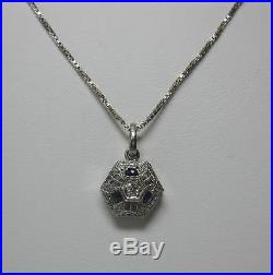 Sapphire Diamond Pendant Art Deco Necklace Gold Edwardian Wedding Engagement