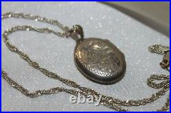Signed ART DECO Sterling BIRKS etched Photo Locket pendant Chain Necklace 16