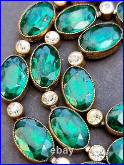 Signed Czech Emerald Green Collet set paste collar necklace art deco antique