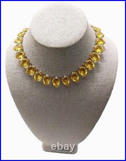 Signed Fishel Nessler Art Deco Yellow VASELINE GLASS Open Back Riviere Necklace