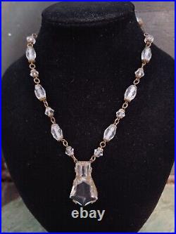 Sparkly Rare Vintage Signed Czech Art Deco Faceted Open Back Crystal Necklace