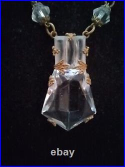Sparkly Rare Vintage Signed Czech Art Deco Faceted Open Back Crystal Necklace