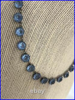 Sterling Art Deco Necklace Blue Crystal Open Back Faceted Vintage Victorian Look