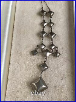 Sterling Silver Art Deco Necklace Dropper Paste Crystal Closed Back Bezel Set