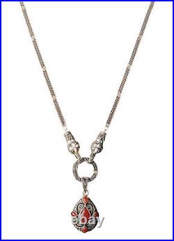 Sterling Silver Art Deco Revival Necklace Marcasite & Carnelian Lariat