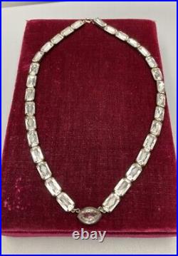 Sterling Silver Choker Necklace Foil Glass Rhinestone Antique Art Deco 14 in 23g