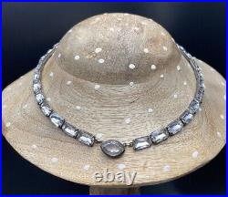 Sterling Silver Choker Necklace Foil Glass Rhinestone Antique Art Deco 14 in 23g