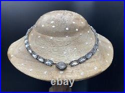 Sterling Silver Choker Necklace Foil Glass Rhinestone Antique Art Deco 14 in 23g