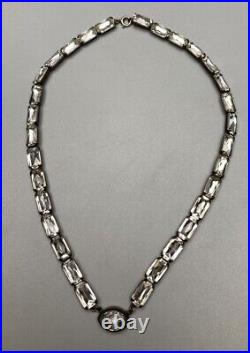 Sterling Silver Choker Necklace Foil Glass Rhinestone Antique Art Deco 14 in 23g