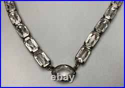 Sterling Silver Choker Necklace Foil Glass Rhinestone Antique Art Deco 14 in 23g