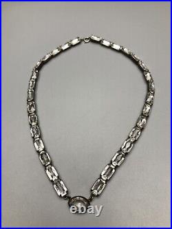 Sterling Silver Choker Necklace Foil Glass Rhinestone Antique Art Deco 14 in 23g