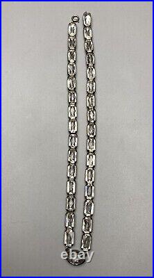 Sterling Silver Choker Necklace Foil Glass Rhinestone Antique Art Deco 14 in 23g