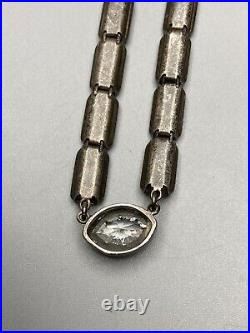 Sterling Silver Choker Necklace Foil Glass Rhinestone Antique Art Deco 14 in 23g