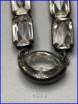 Sterling Silver Choker Necklace Foil Glass Rhinestone Antique Art Deco 14 in 23g