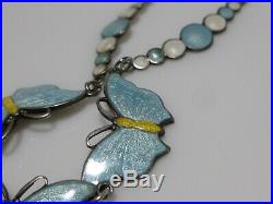 Sterling Silver Enamel Butterfly Bubble Art Deco Womens Cable Chain Necklace