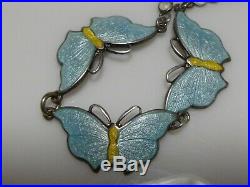 Sterling Silver Enamel Butterfly Bubble Art Deco Womens Cable Chain Necklace