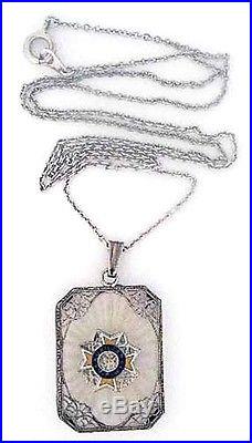 Sterling VFW Camphor Glass Pendant Necklace ART DECO /Edwardian 1920s Auxiliary