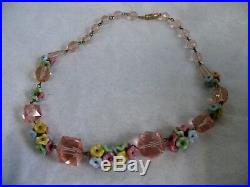 Striking Art Deco Vintage Murano Cut Glass Flower Chain Necklace Floral