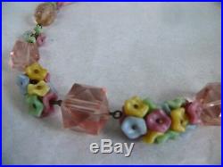 Striking Art Deco Vintage Murano Cut Glass Flower Chain Necklace Floral