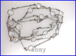 Stunning 36 Inch Antique Art Deco Bezel Set Crystal Necklace Signed Estate Find