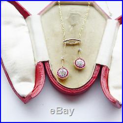 Stunning Antique 18ct French Art Deco Ruby & Diamond Lavalier Necklace Boxed