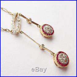 Stunning Antique 18ct French Art Deco Ruby & Diamond Lavalier Necklace Boxed