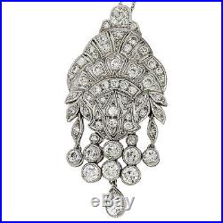 Stunning Antique Art Deco Platinum 3.48ctw Diamond Dangle Pendant Necklace