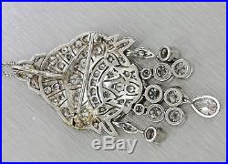 Stunning Antique Art Deco Platinum 3.48ctw Diamond Dangle Pendant Necklace