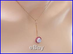 Stunning Art Deco Ruby, Moonstone and Gold Pendant Necklace C. 1930's Incl Box