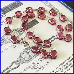 Stunning, Art Deco, Sterling Silver Pink, Magenta paste, riviera necklace, C1935