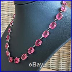 Stunning, Art Deco, Sterling Silver Pink, Magenta paste, riviera necklace, C1935