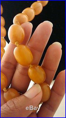 Stunning Art deco egg yolk butterscotch amber Bakelite beads necklace 104 g