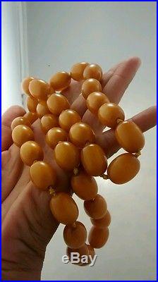 Stunning Art deco egg yolk butterscotch amber Bakelite beads necklace 104 g