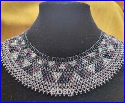 Stunning Hand Croched Seed Beaded Art Deco Bib Necklace