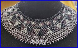 Stunning Hand Croched Seed Beaded Art Deco Bib Necklace