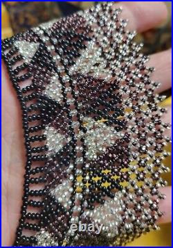 Stunning Hand Croched Seed Beaded Art Deco Bib Necklace