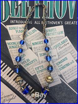 Stunning Rare Vintage Art Deco Neiger Bros Czech Bristol Blue Beads Necklace