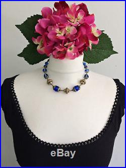 Stunning Rare Vintage Art Deco Neiger Bros Czech Bristol Blue Beads Necklace