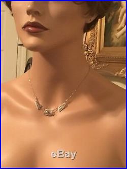Stunning Unique 14k gold Filigree Antique Art Deco Emerald Paste Necklace