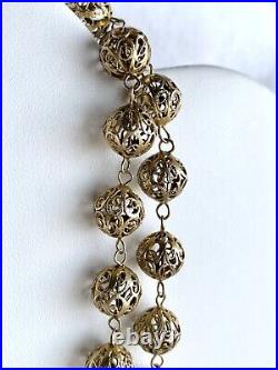 Stunning Vintage Art Deco Gold Vermeil 833 Silver Filigree Beaded Necklace 32