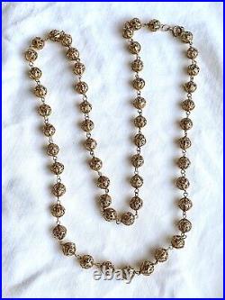 Stunning Vintage Art Deco Gold Vermeil 833 Silver Filigree Beaded Necklace 32