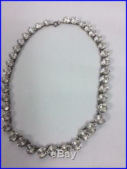 Stunning antique art deco sterling Silver rock crystal bezels open back necklace