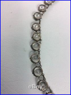Stunning antique art deco sterling Silver rock crystal bezels open back necklace