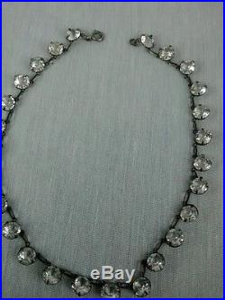 Stunning antique art deco sterling rock crystal bezels open back necklace