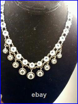 Stunning rare art deco antique French rock crystal bezels silver necklace