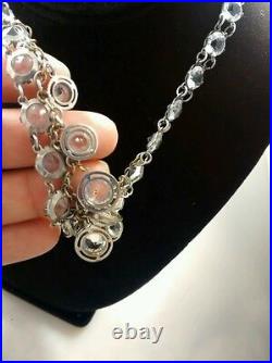 Stunning rare art deco antique French rock crystal bezels silver necklace